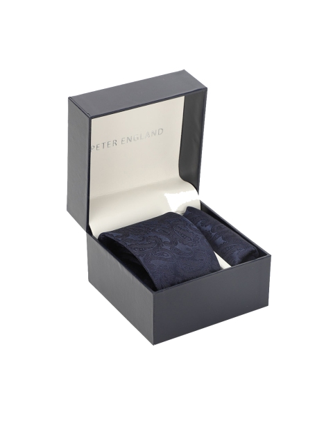

Peter England Navy Blue Woven Design Accessory Gift Set