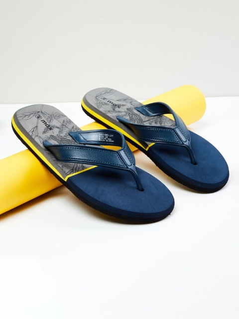 

max Men Navy Blue & Grey Printed Thong Flip-Flops
