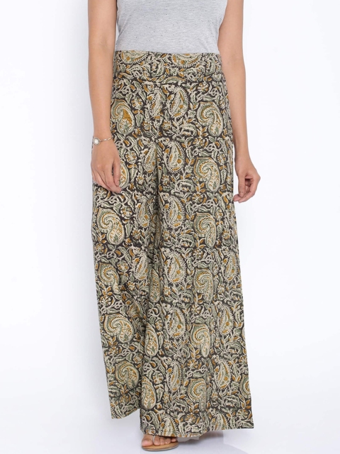 

Desi Weavess Women Black & Green Printed Kalamkari Flared Palazzos