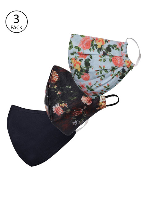 

VASTRAMAY Unisex Pack of 3 2-Ply Reusable Cloth Masks, Black