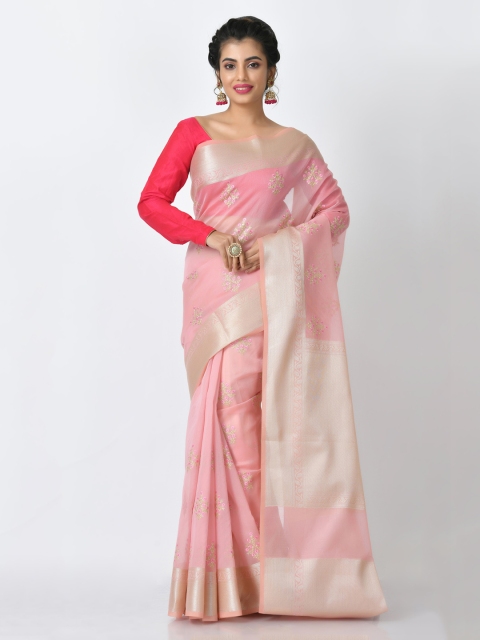 

RANGOLI Pink & Cream-Coloured Pure Cotton Embroidered Handloom Kota Saree
