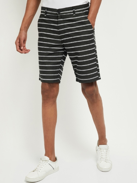 max Men Olive Green Striped Regular Fit Regular Shorts
