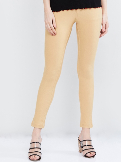 

max Women Beige Solid Jeggings