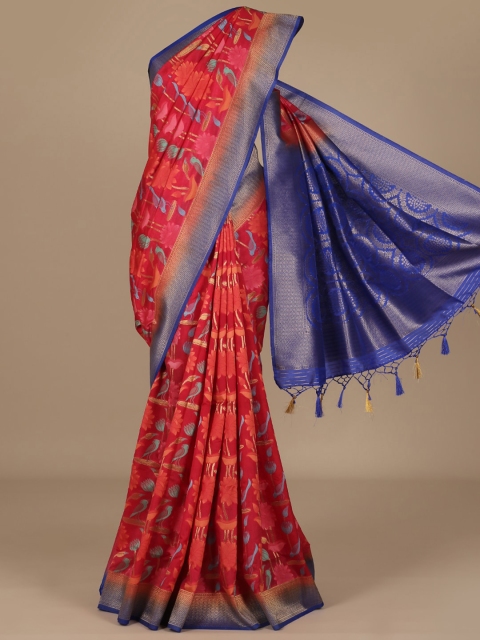 

Pothys Red & Blue Jute Silk Woven Design Saree