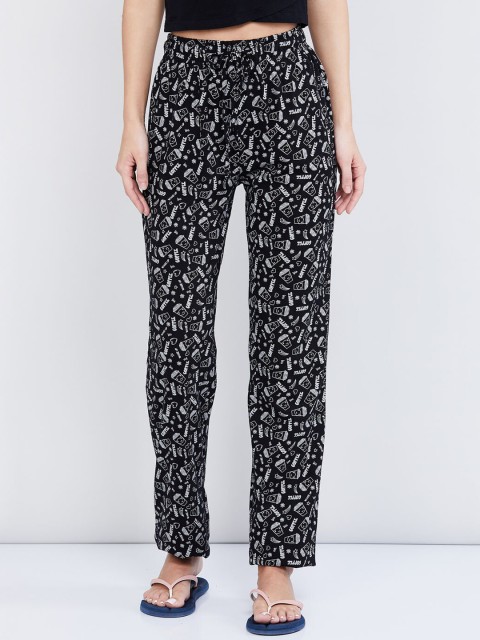 

max Women Black & White Doodle Printed Lounge Pants