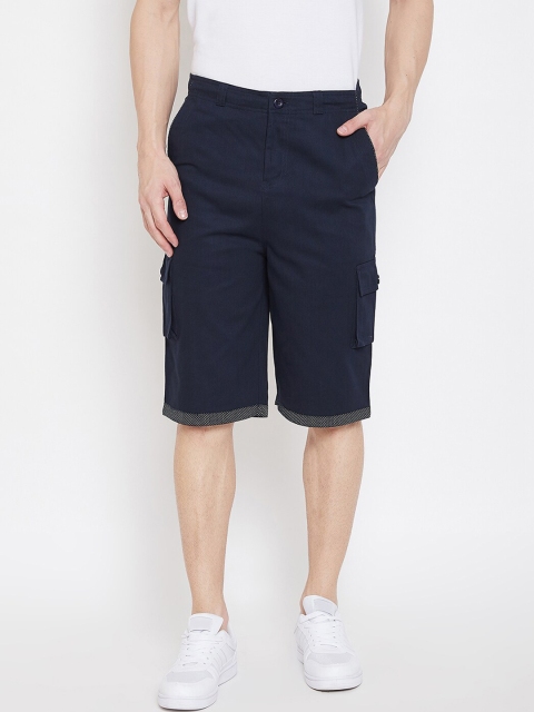 

Hypernation Men Navy Blue Solid Regular Fit Cargo Shorts