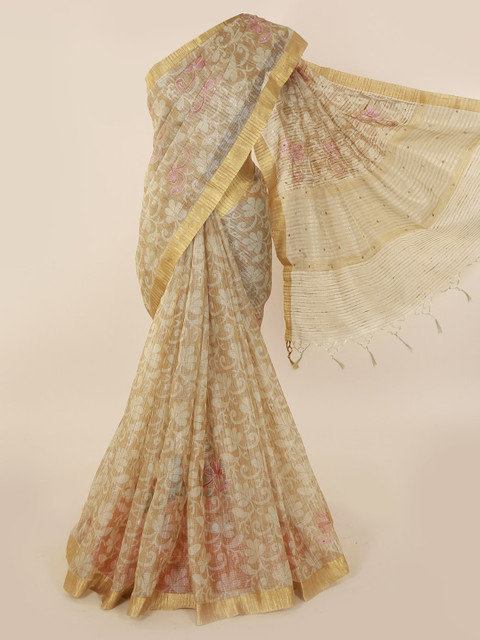 

Pothys Beige Woven Design Tissue Saree