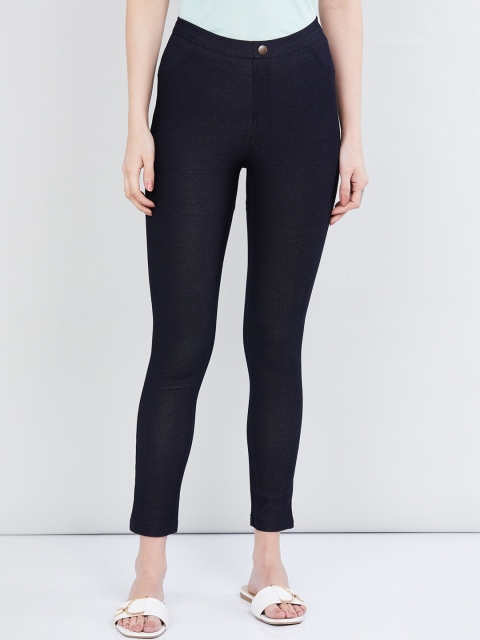 

max Women Blue Solid Denim Jeggings