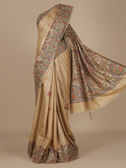 

Pothys Beige Printed Jute Silk Saree