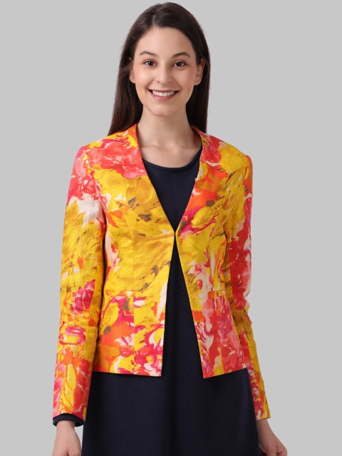 

Park Avenue Woman Women Yellow & Red Abstract Printed Single-Breasted Blazer
