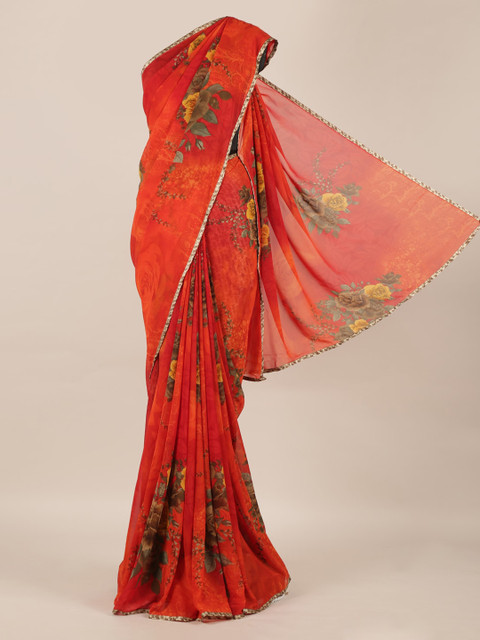 

Pothys Red Printed Poly Chiffon Saree