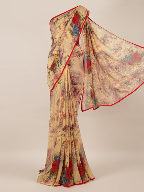 

Pothys Cream-Coloured Printed Poly Chiffon Saree