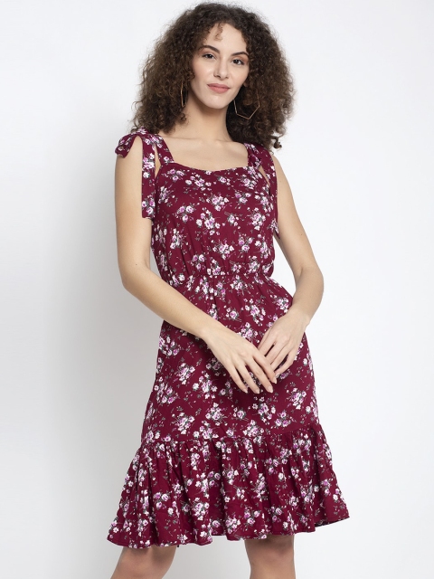 

Just Wow Women Maroon Printed Fit and Flare Dress