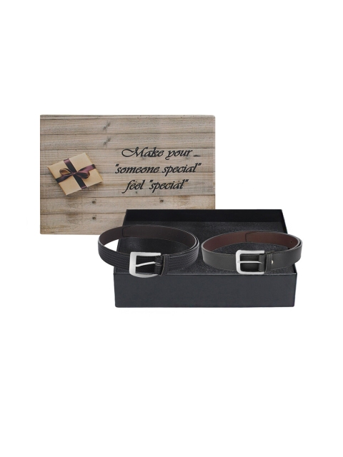 

LONDON FASHION hob Men Pack Of 2 Black Belts Accessory Gift Set
