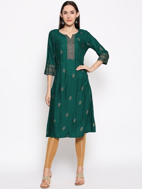 

RANGMANCH BY PANTALOONS Women Green Printed A-Line Kurta