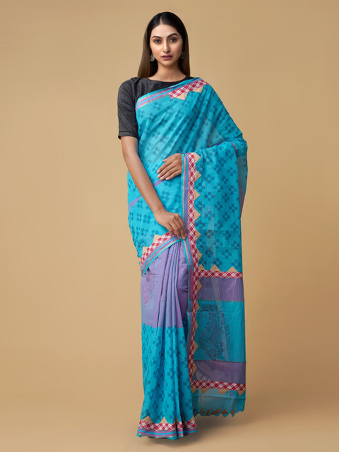

Unnati Silks Blue Pure Cotton Woven Design Mangalagiri Saree