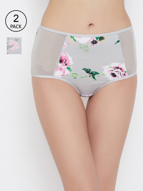 

Clovia Women Pack Of 2 Printed Hipster Briefs COMPNC940, Grey
