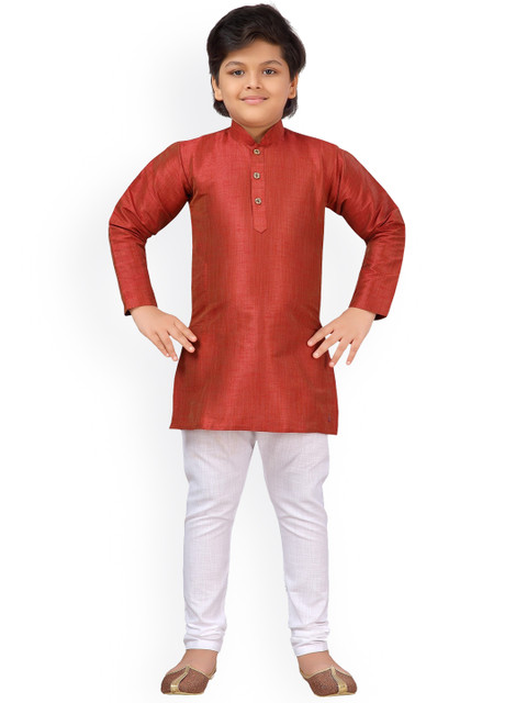 

Aj DEZInES Boys Red & White Solid Kurta with Churidar