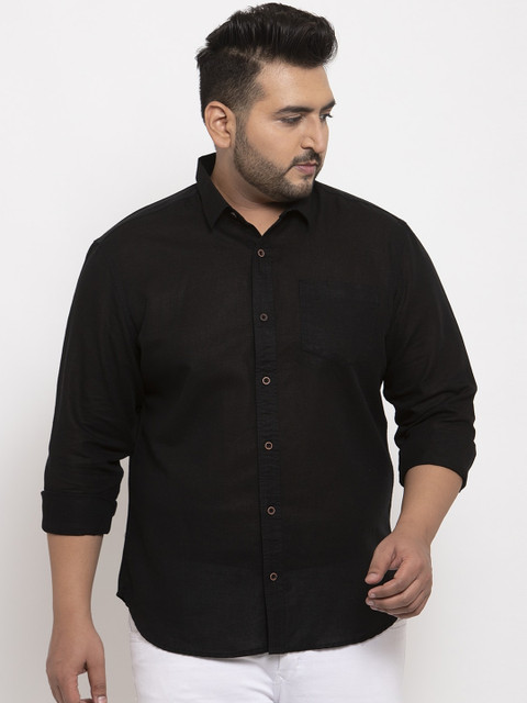 

plusS Men Black Regular Fit Solid Casual Shirt