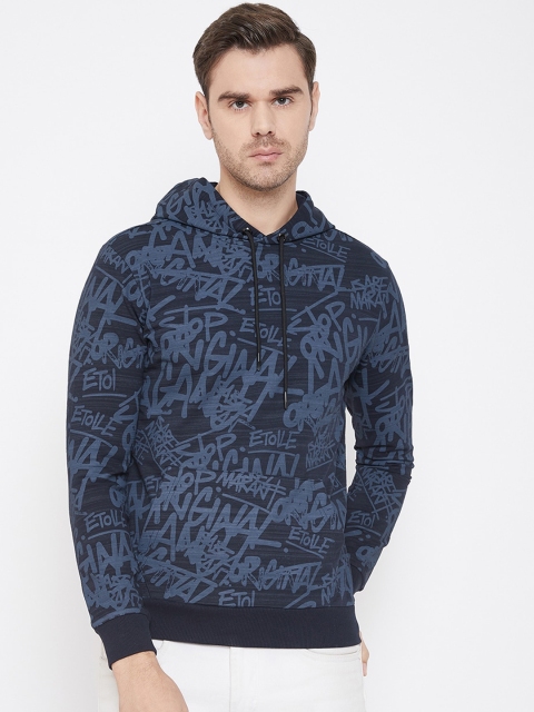 

QUBIC Men Navy Blue Printed Hood T-shirt