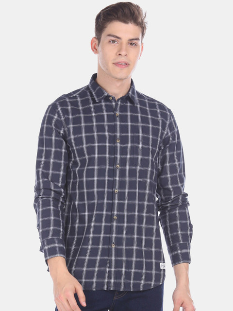 

Flying Machine Men Blue Regular Fit Checked Casual Shirt