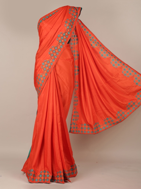 

Pothys Orange Solid Art Silk Saree