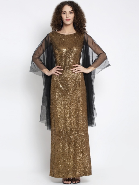 

Just Wow Women Copper-Toned & Black Embellished Maxi Dress
