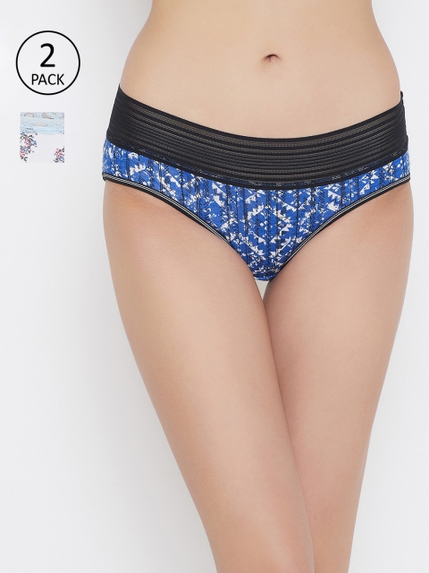 

Clovia Women Pack of 2 White & Blue Printed Medium Coverage Hipster Briefs COMPNC961