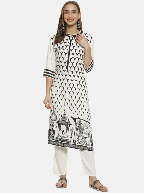 

Instafab Women White Printed Kurta with Trousers
