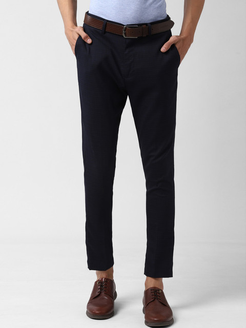 

Peter England Men Navy Blue Tapered Fit Solid Regular Trousers