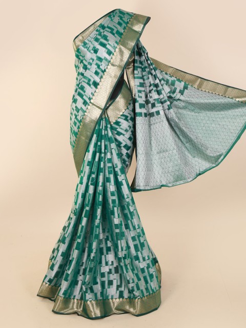 

Pothys Green Printed Cotton Blend Saree with Zari Border