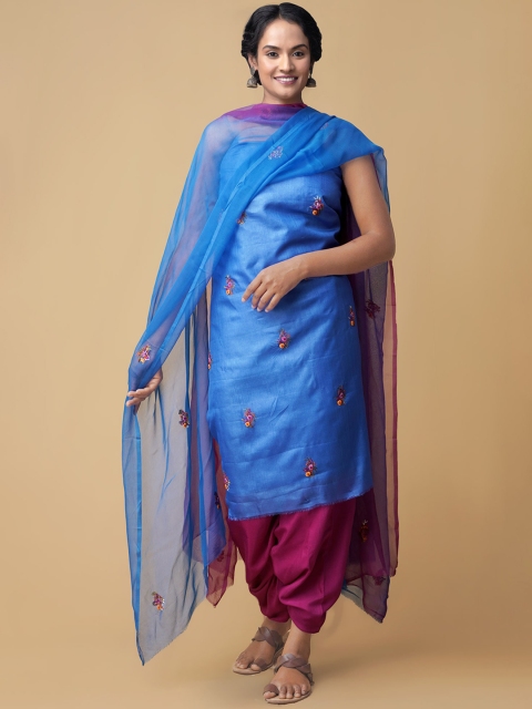 

Unnati Silks Women Blue & Pink Embroidered Unstitched Dress Material