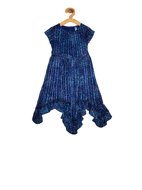 

KiddoPanti Girls Navy Blue Printed Fit and Flare Dress