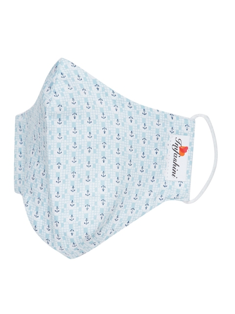 

Imfashini Women White & Blue Printed 2-Ply Reusable Cotton Cloth Mask