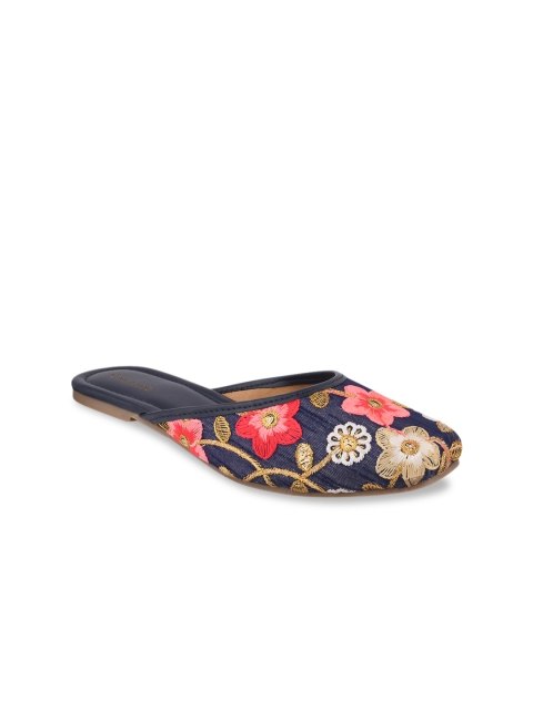 

CALZADO Women Navy Blue Woven Design Mojaris