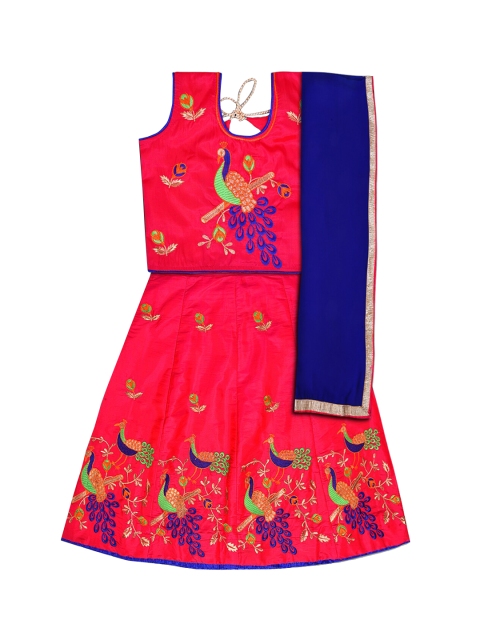 

Wish Karo Girls Pink & Blue Embroidered Ready to Wear Lehenga Choli with Dupatta