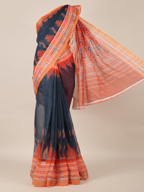 

Pothys Charcoal Grey & Orange Linen Blend Solid Saree