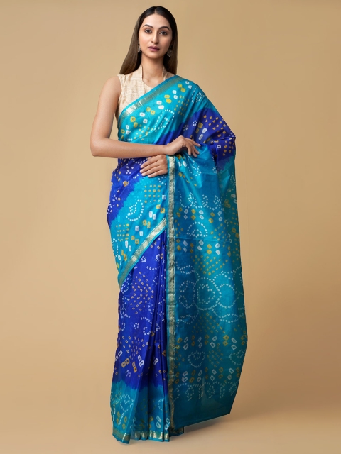 

Unnati Silks Blue Pure Silk Dyed Bandhani Saree