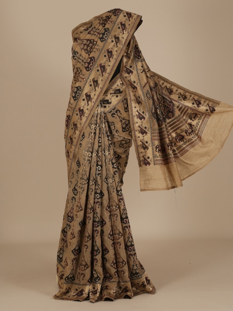 

Pothys Tan Woven Design Jute Silk Saree