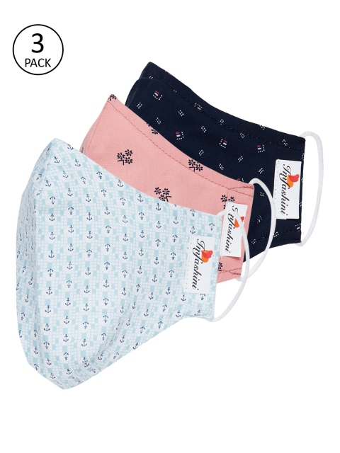 

Imfashini Women Pack Of 3 Printed 2-Ply Reusable Cloth Masks, Blue