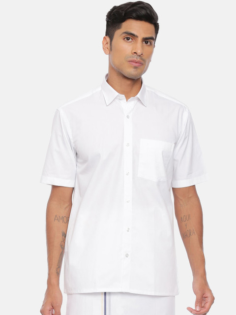 

UATHAYAM Men White Slim Fit Solid Casual Shirt