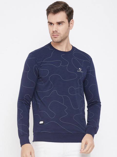 

QUBIC Men Navy Blue Printed Round Neck T-shirt