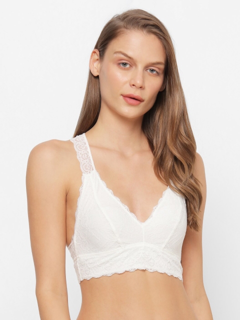 

FOREVER 21 White Solid Lace Lightly-Padded Underwired Bralette 39554907