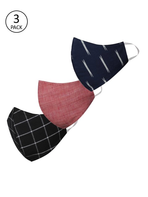 

VASTRAMAY Unisex Pack Of 3 2-Ply Reusable Cloth Masks, Black