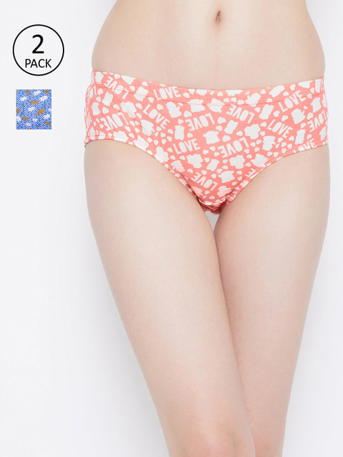 

Clovia Women Pack Of 2 Printed Hipster Briefs COMPNC951S, Orange