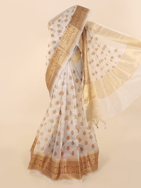 

Pothys Cream-Coloured Printed Tissue Saree