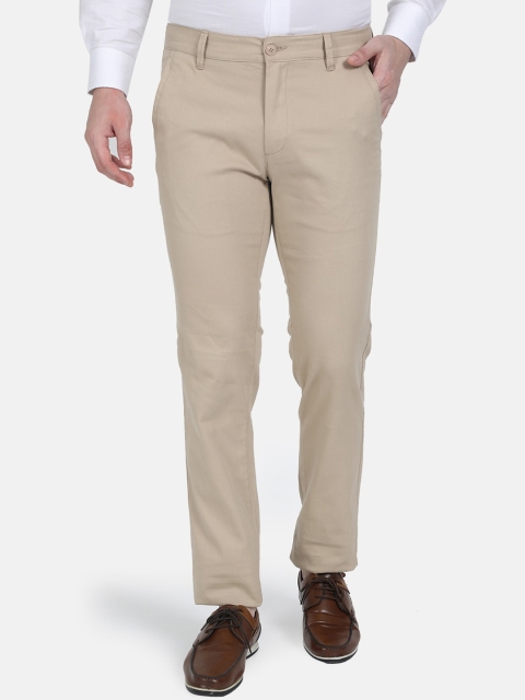 Monte Carlo Men Beige Slim Fit Solid Regular Trousers