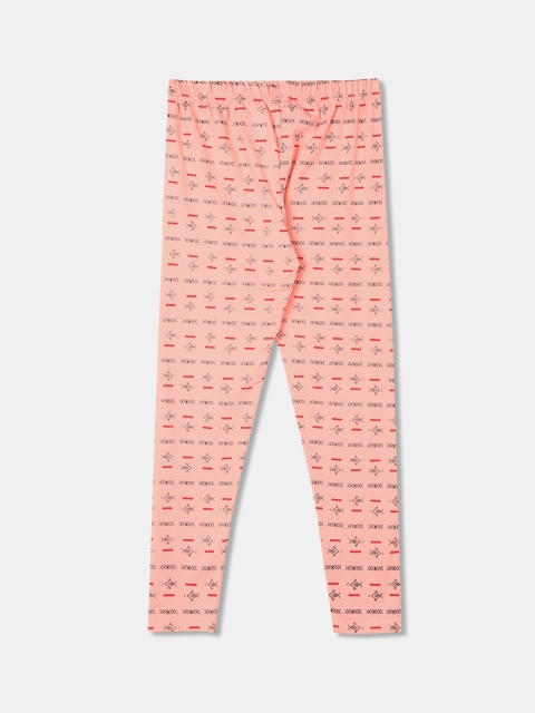 

Cherokee Girls Peach-Coloured & Red Printed Ankle-Length Leggings