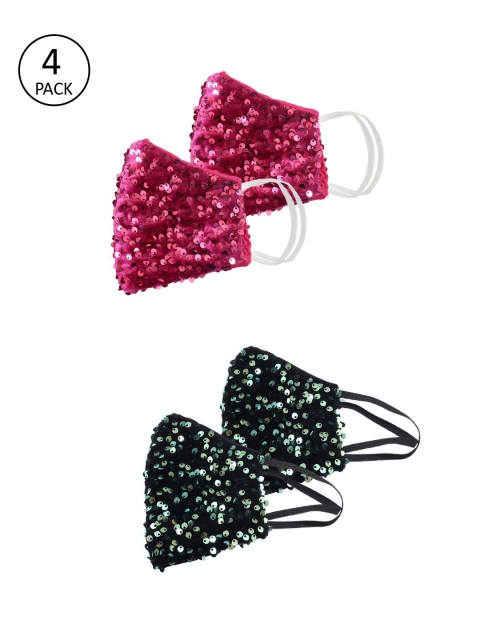 

Bellofox Pack Of 4 Green & Pink Embellished 3-Ply Reusable Protective Outdoor Masks
