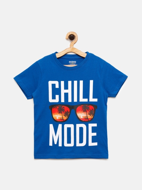 

AUDAZ Boys Blue Printed Round Neck Pure Cotton T-shirt